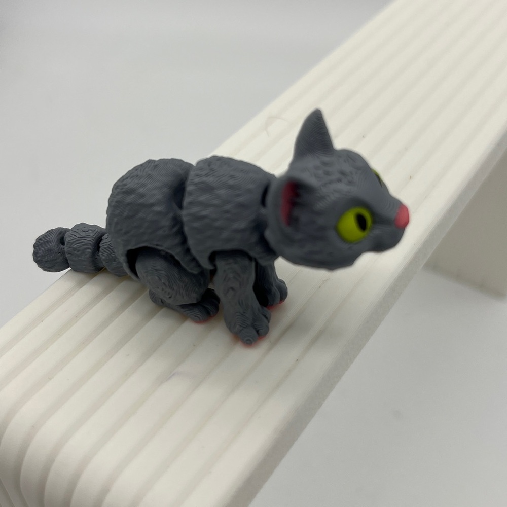 3D printed Gray Cat 4” Fidget Toy Fun Collectible Stress Re…
